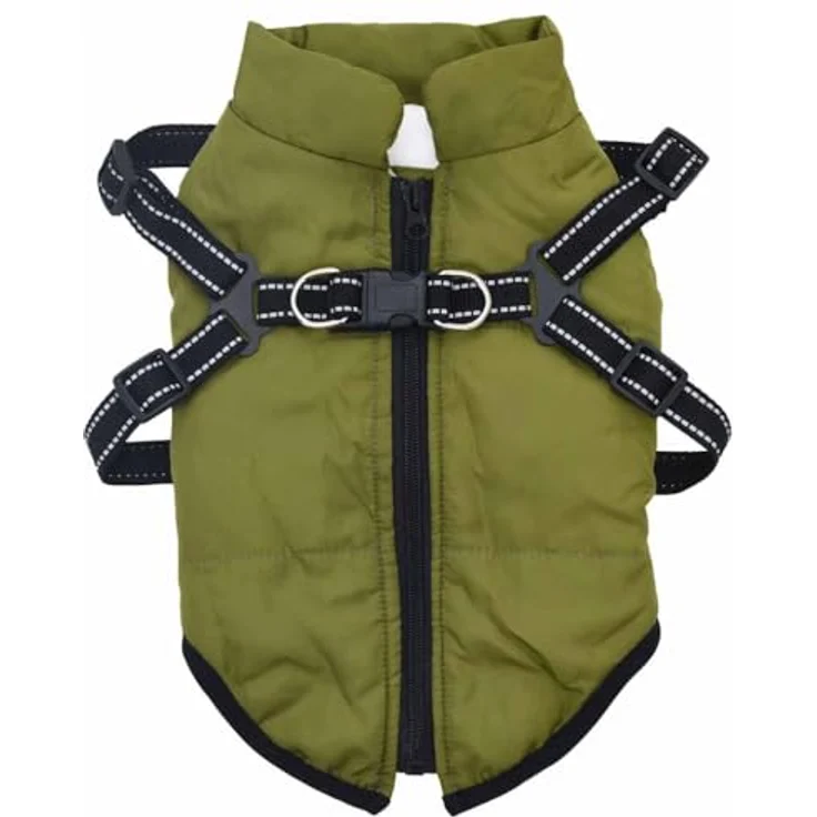vidaXL Hundemantel mit Geschirr Wasserdicht Reflektierend Armeegrün L, Outdoor-Weste für Hunde bei jedem Wetter geeignet – Bild 4
