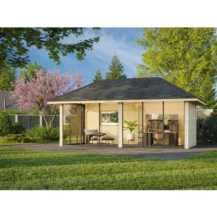 Palmako Pavillon Bianca 16,6 m² Set 502 Slide Plus, mit Isolierglas-Schiebetüren und großzügiger Doppelverglasung, natur