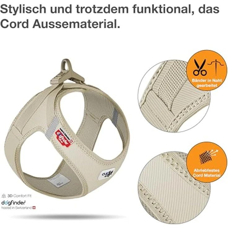 Curli Hunde-Geschirr Clasp Vest Cord tan, mit Curli-Verschluss und reflektierenden Elementen – Bild 2
