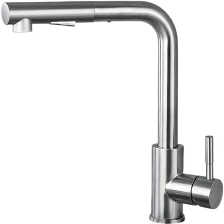 KitchenQuality Küchenarmatur 31 cm, Edelstahl gebürstet, ausziehbar & 360° schwenkbar, Brause mit Umschalter, einfache Montage – Bild 1