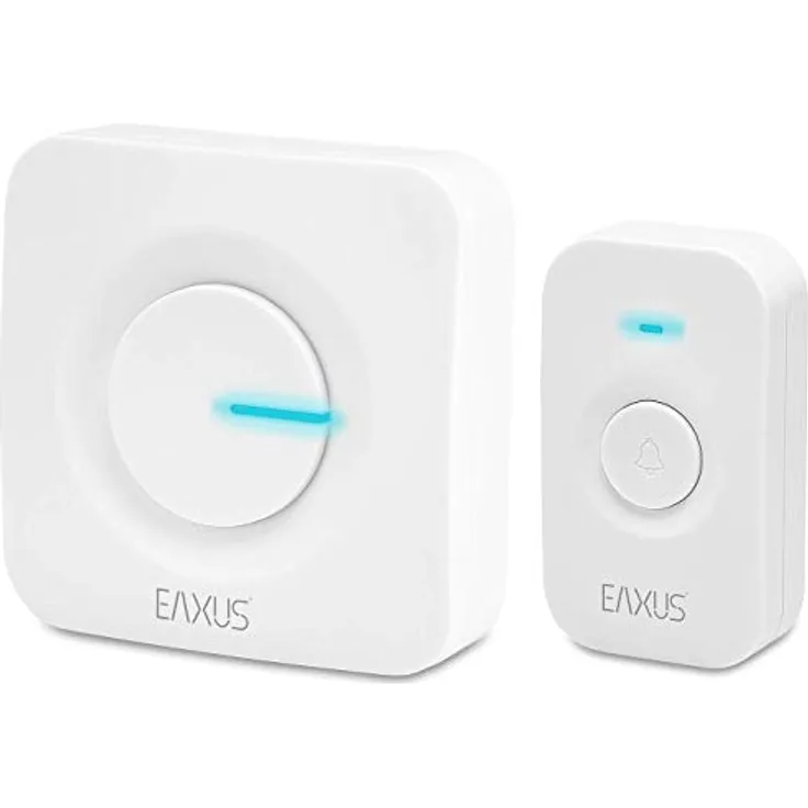 Eaxus® Funk Türklingel - Kabellose Funkklingel, 52 Melodien, LED Anzeige, IP56 Wasserdicht, für Steckdose, Weiß