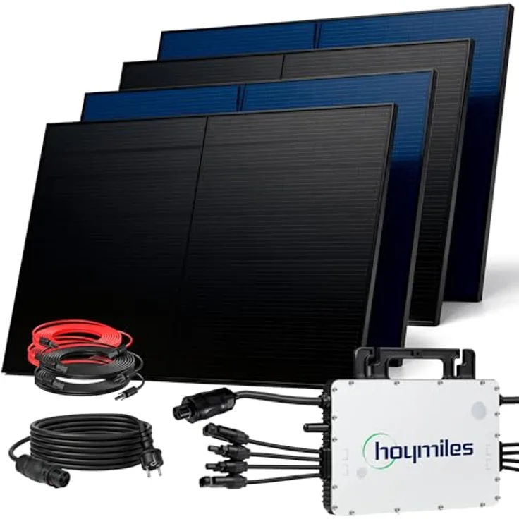 SUNNIVA® 2000W Balkonkraftwerk BIFAZIAL FULLBLACK, Komplettset mit 4x 500W N-Type Glas-Glas Solarmodulen, HOYMILES 1500W Wechselrichter, steckerfertig, 5m Kabel