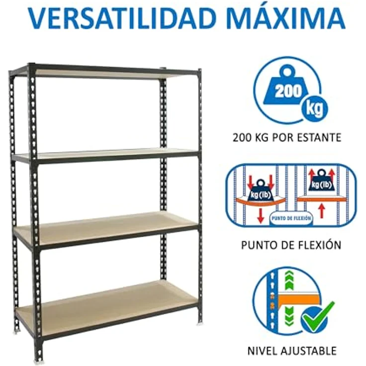 Simonrack Simonclick Maderclick MegaPlus, Metallregal 150 x 120 x 40 cm, 4 Böden, Traglast 200 kg pro Boden, anthrazit – Bild 4