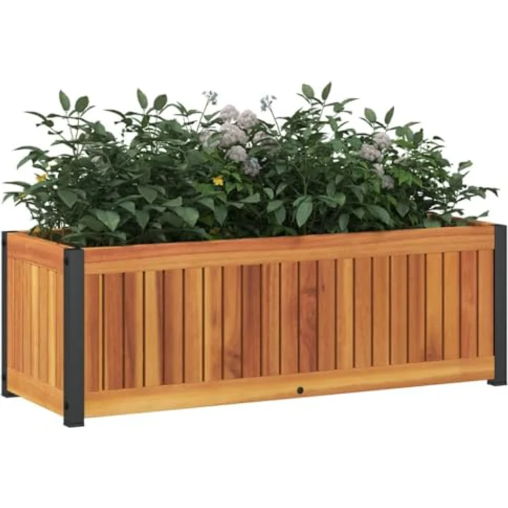 vidaXL Pflanzkübel 80x30x27,5 cm Massivholz Akazie und Stahl, stabil, wetterbeständig, dekorativ – Bild 3