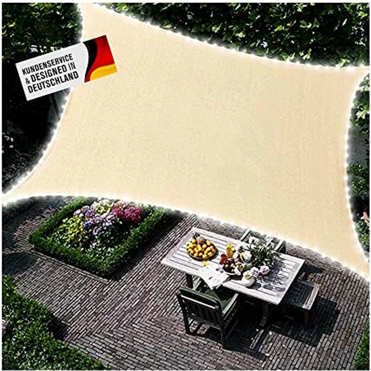Duke-Handel Sonnensegel Rechteckig Maia Mit LED Beleuchtung Am Rand Aus Solarenergie Sonnenschutz Für Garten Oder Terrasse Wasserdicht aus Polyester (Beige 3x2m) – Bild 1