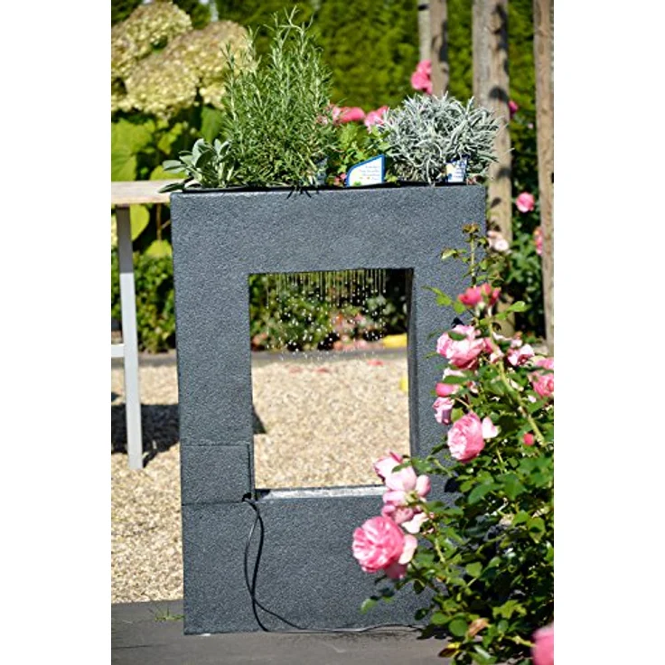 dobar Großer Design Garten-Brunnen mit Pumpe und LED´s, Polyresin, grau-schwarz, 54.5 x 19 x 76 cm, 96110e – Bild 7