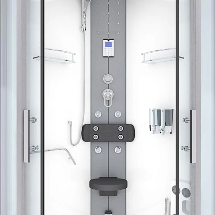 SeniorBad AcquaVapore D58-10T2-EC Dampfdusche, Duschkabine mit 8 Massagedüsen, integrierter Klappsitz, Bluetooth-Player, 90x90 cm, weiß – Bild 7