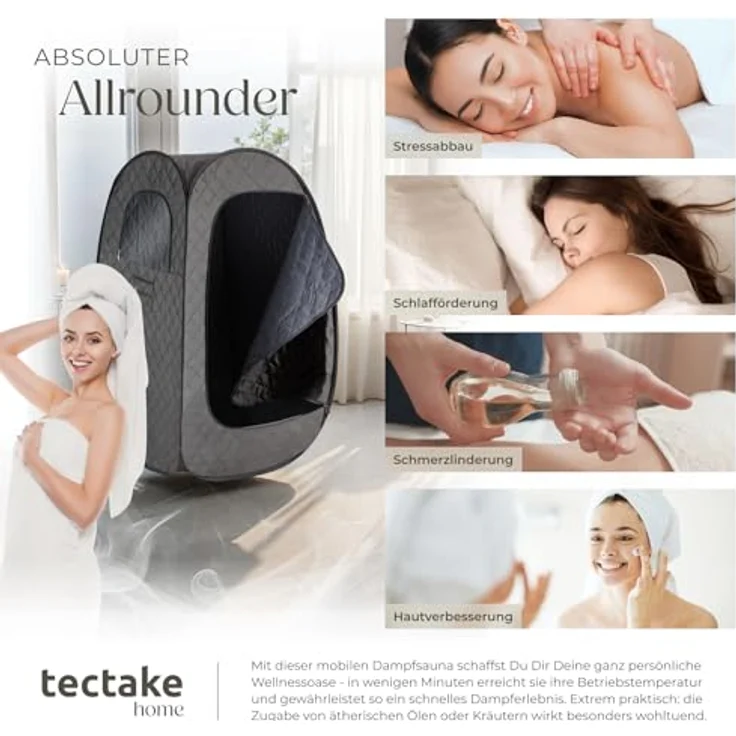 Tectake Mobile Dampfsauna ThermaLuxe I, 1000 W, 15 Temperaturstufen, dunkelgrau/schwarz – Bild 8