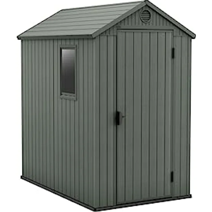 Keter Gartenhaus Darwin 4x6, Holzoptik, Salbeigrün, Wetterfest, UV-beständig, inkl. Belüftungslöcher