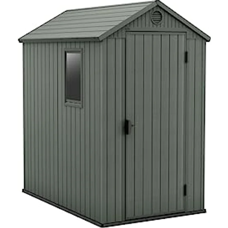 Keter Gartenhaus Darwin 4x6, Holzoptik, Salbeigrün, Wetterfest, UV-beständig, inkl. Belüftungslöcher – Bild 1