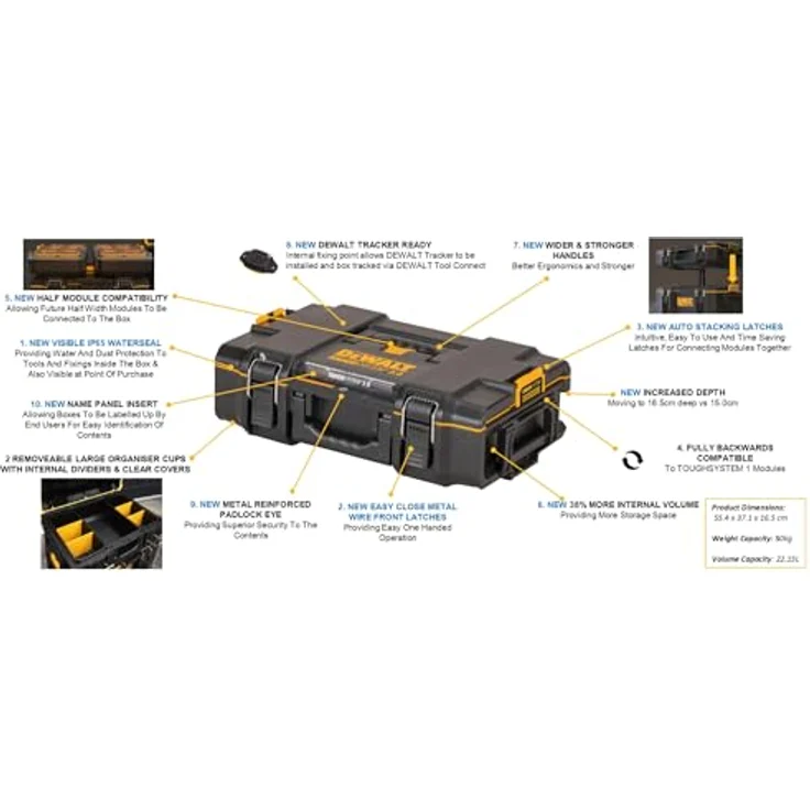 DeWALT TOUGHSYSTEM 2.0 DS165 Small Box Werkzeugkiste, schwarz,gelb – Bild 5