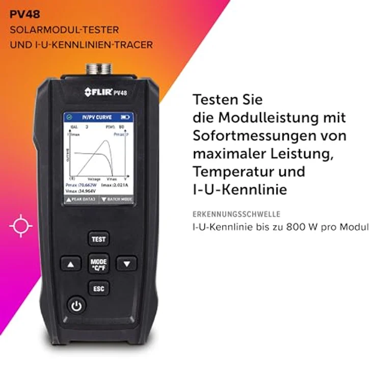 FLIR PV48, Solarmodultester und IV-Kurvenschreiber mit Temperaturmessungen, grafische Datenanalyse bis 800 W pro Panel – Bild 3