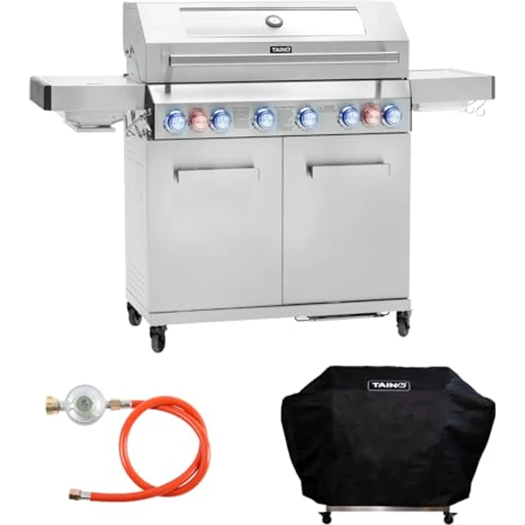 TAINO PLATINUM YAMARA 6+2 Gasgrill Set Edelstahl 6 Brenner Keramik Sear-Burner Keramik Backburner Piezo-Zündung Abdeckhaube – Bild 1