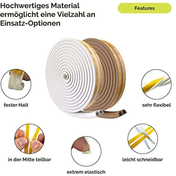 Nematek Dichtungsband Fenster - Türdichtung D-Profil schnell montiert - Zugstopper - selbstklebend, weiß (5-7 mm) – Bild 3