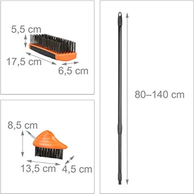 Relaxdays Fugenbürste Set mit Teleskop-Stiel, Carbon-Stahl Borsten, Fugenkratzer & Schrubber, ausziehbar 80-140cm, schwarz – Bild 4