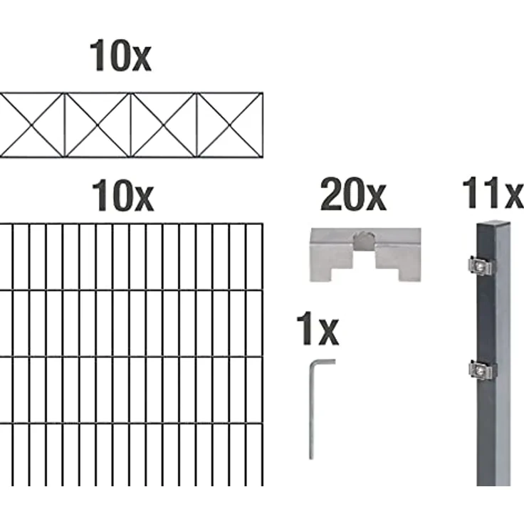 Alberts Doppelstabmattenzaun Nexus, 100 cm hoch, 20 m lang, anthrazit, mit Dekorelementen, zum Einbetonieren – Bild 3