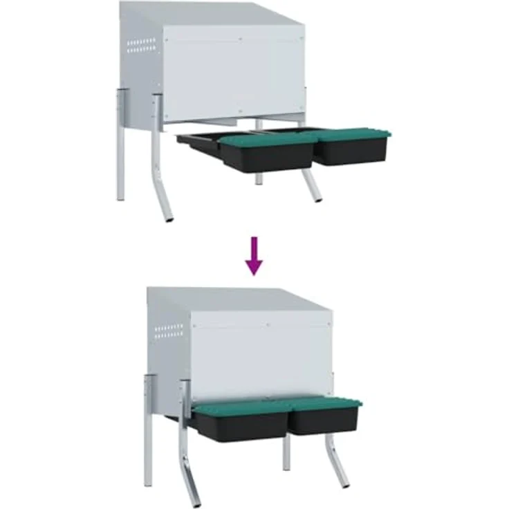 vidaXL Hühnerstall Hühner-Nistkasten 2 Fächer, verzinkter Stahl mit flexibler Beinhöhe, Silber/Dunkelgrün/Schwarz – Bild 8