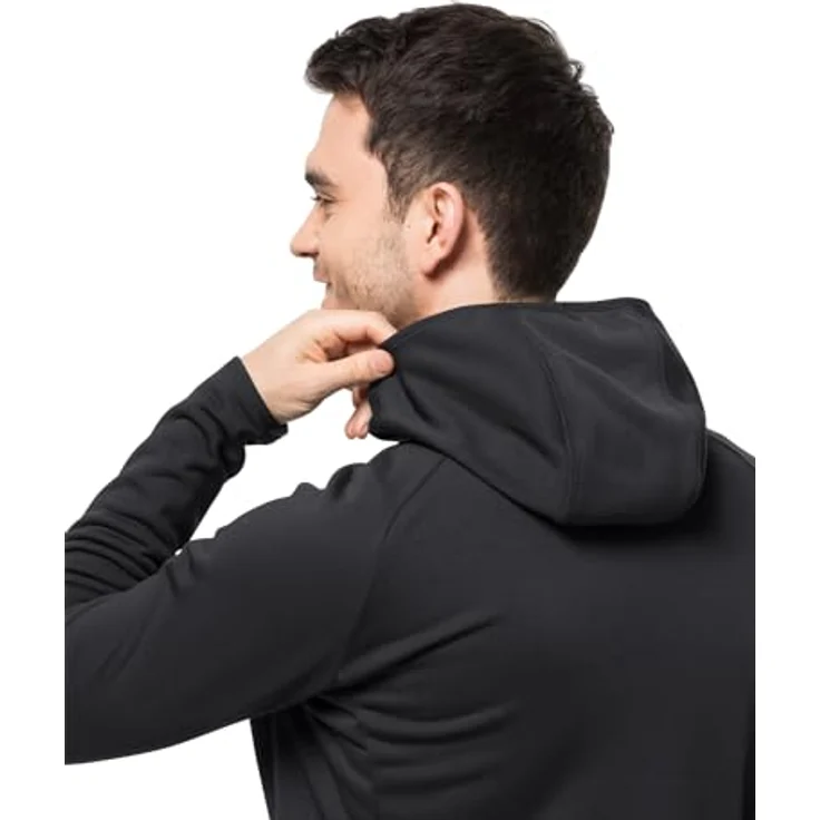 Jack Wolfskin Baiselberg Hooded Fleecejacke, superelastisches Power Stretch Material, Kapuze, Schwarz, Größe L – Bild 7