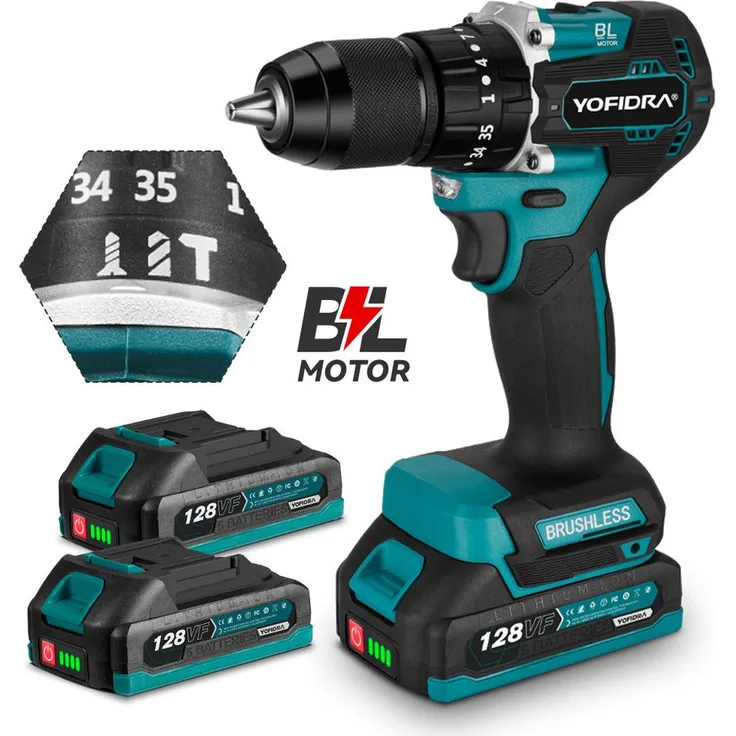 ONEVAN Schlagbohrmaschine mit 2 Akkus, 18V, 35+3 Drehmomenteinstellungen, 13mm Bohrfutter, LED-Arbeitslicht, ergonomischer Griff für Hausreparaturen und Heimwerker