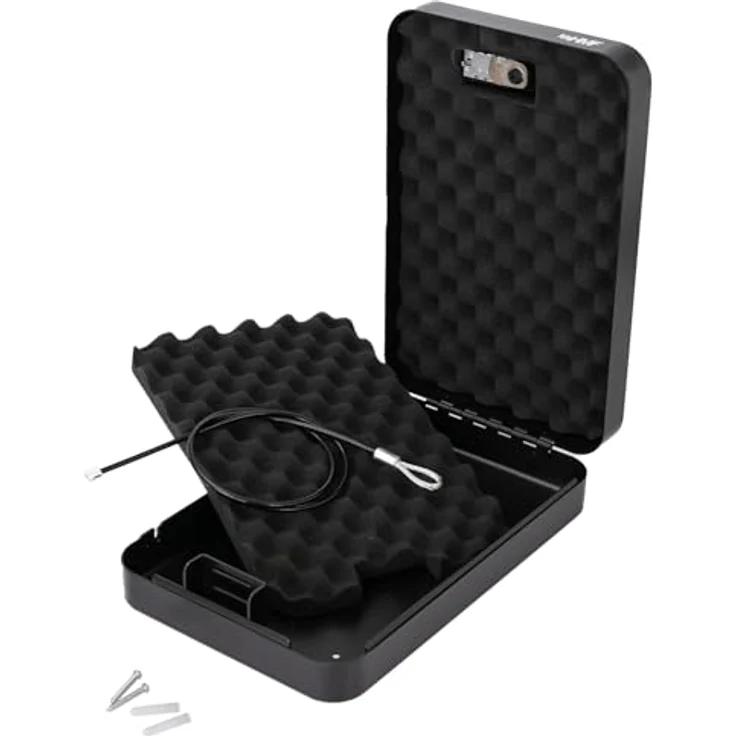 HMF Autotresor 316-02, tragbare Sicherheitsbox mit Zahlenschloss und Sicherungskabel, 29 x 19 x 6,5 cm, schwarzer Reisesafe – Bild 6