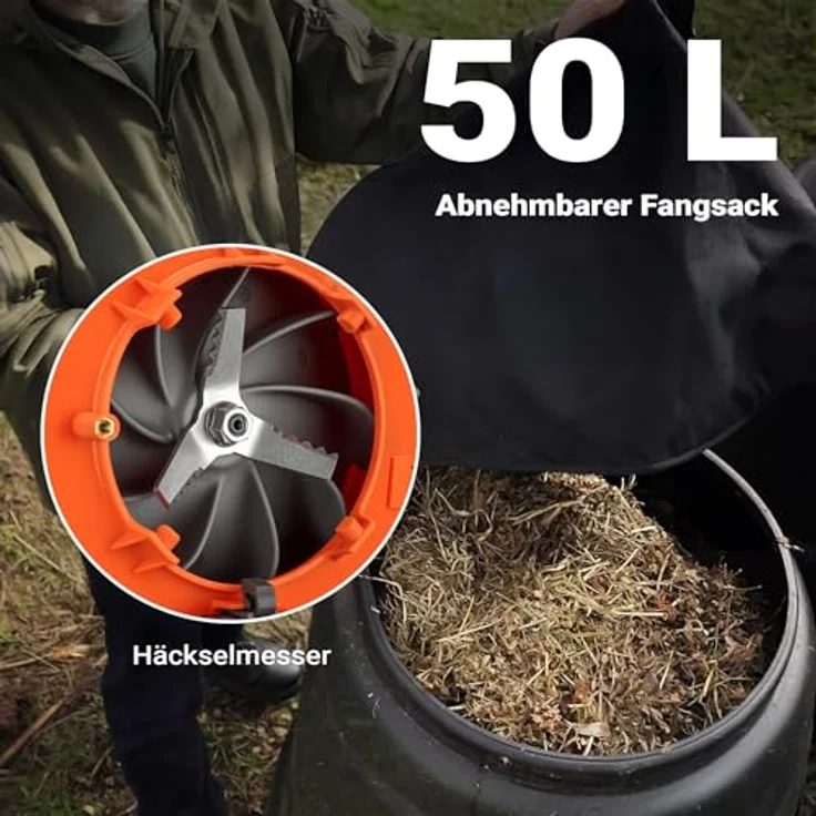 Wiltec Laubbläser, Sauger & Häcksler 3in1, 1 PS mit 26ccm, benzinbetrieben, 50 l Fangsack – Bild 7
