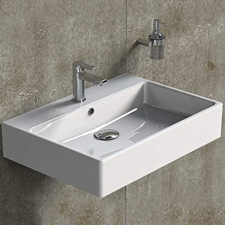 AQUA BAGNO Design Waschbecken aus hochwertiger Keramik, Hängewaschbecken im modernen Stil | 60 x 50 cm – Bild 3