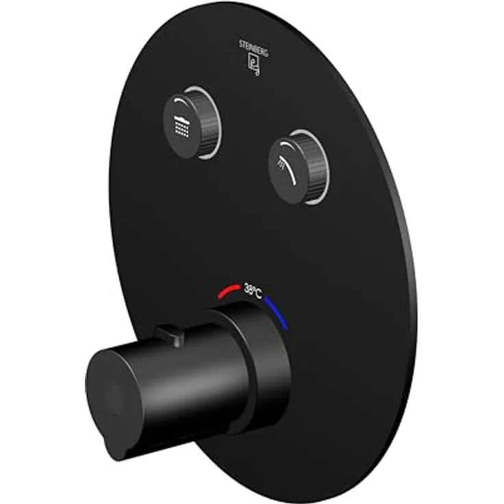 Steinberg Serie 390 Dusch-/Wannenarmatur, runde Wandmontage, 2 Verbraucher, Matt Black, mit Thermostat und Pushtronic Bedienkomfort
