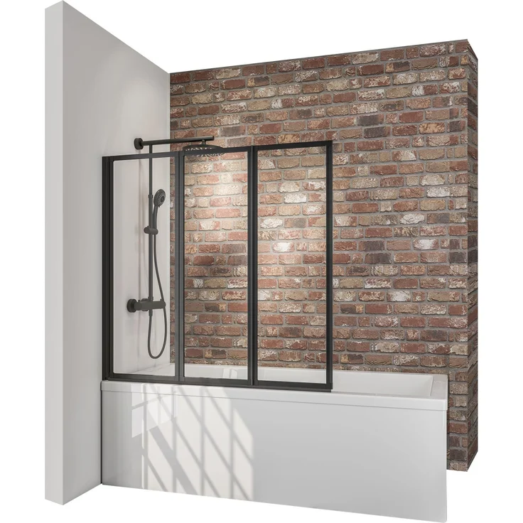 Schulte Badewannenfaltwand Black Style, 3 mm Sicherheitsglas, (3 tlg), 127x140 cm, Klebe-Montage, Klar, Schwarz