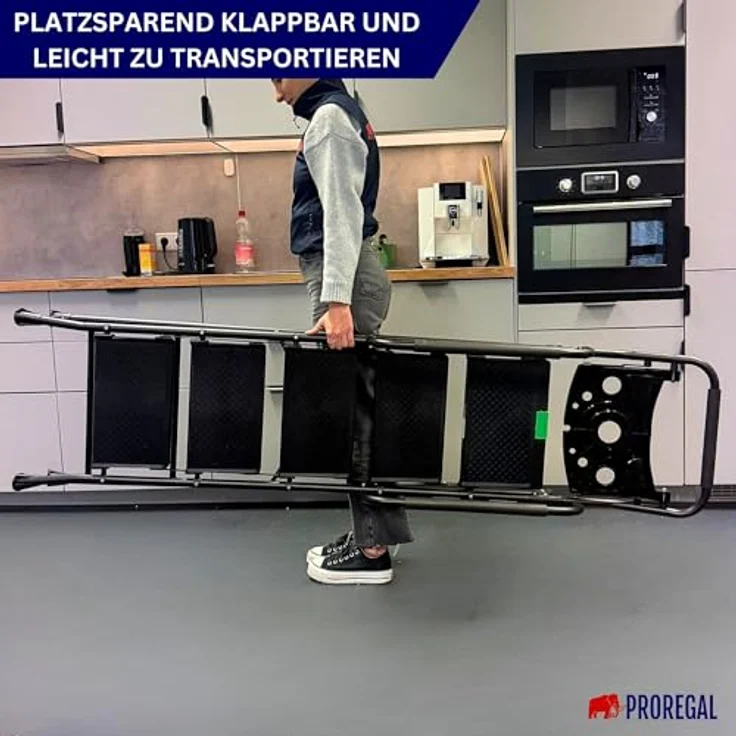 PROREGAL® Trittleiter Profi-Stehleiter, klappbar, 5 Stufen, Traglast 150 kg, robuste Stahlkonstruktion, Kunststoffstufen, Matt Schwarz – Bild 7