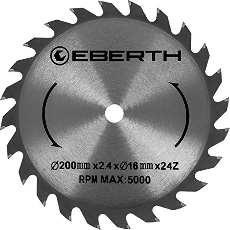 EBERTH Kreissägeblatt Sägeblatt Stahl mit Hartmetall-Zähnen für Holz-Schnitte (200mm, 24 Zähne, RPM Max. 5000)