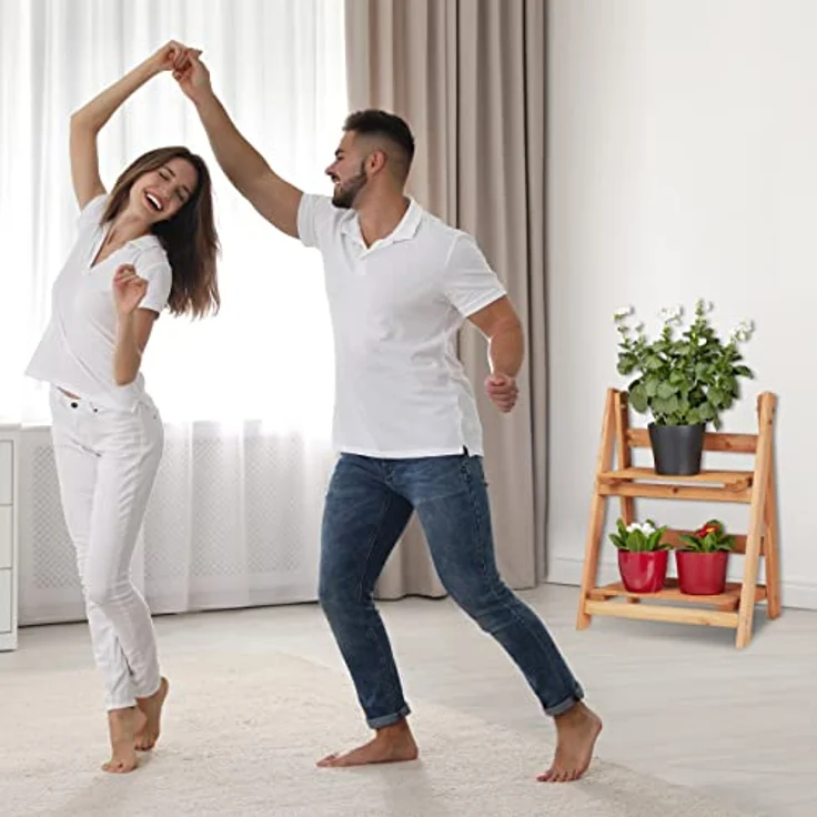 relaxdays Blumenständer Blumentreppe aus Holz, M - Mehrstöckige Blumenetagere für Ihre grünen Schätze, Tannenholz, Indoor-Nutzung, platzsparend zusammenklappbar – Bild 3