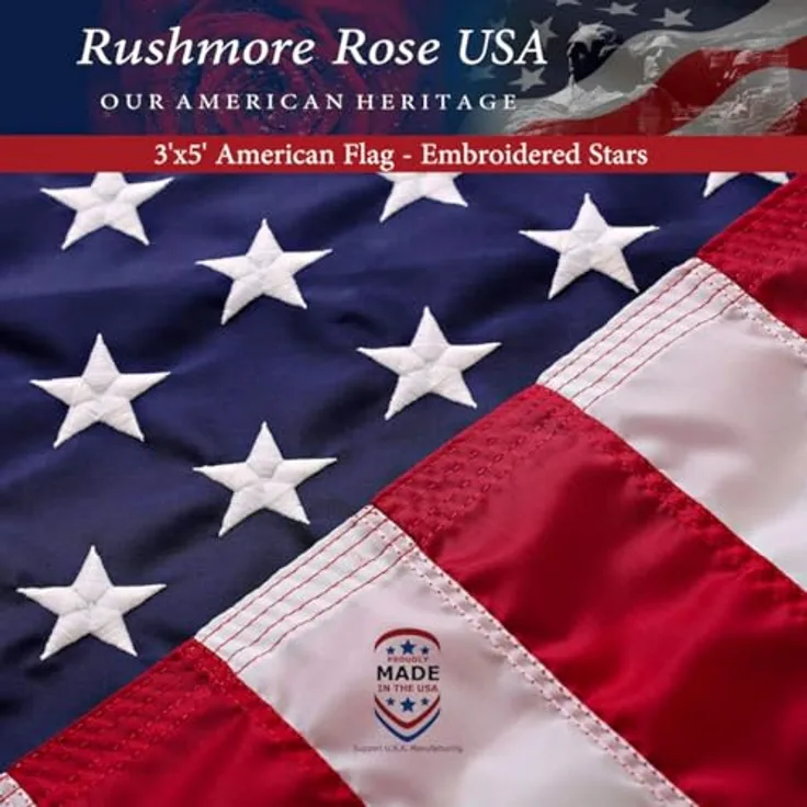 Rushmore Rose USA American Flagge: 100% American Made US Flagge eingestickte Sterne und genäht Streifen