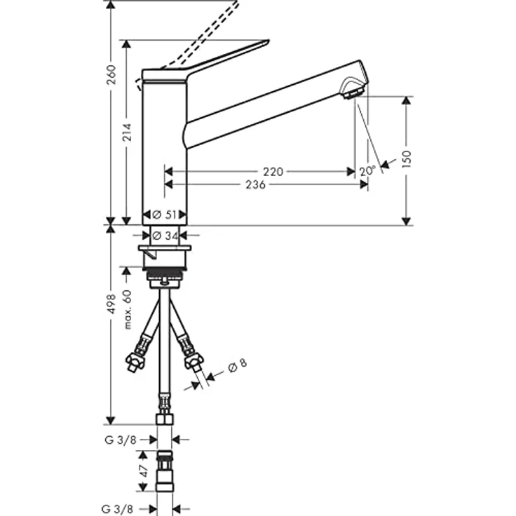 hansgrohe Zesis M33 Küchenarmatur, Niederdruckarmatur für Warmwasserbereiter, Schwenkbereich 360°, Chrom – Bild 7