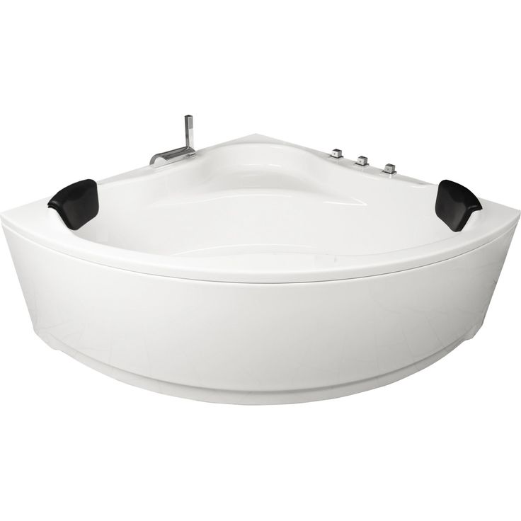 BASERA Eck-Badewanne Malai 150 x 150 cm, Hochglanz weiß mit LED-Farblichtambiente und gepolsterten Kopfstützen