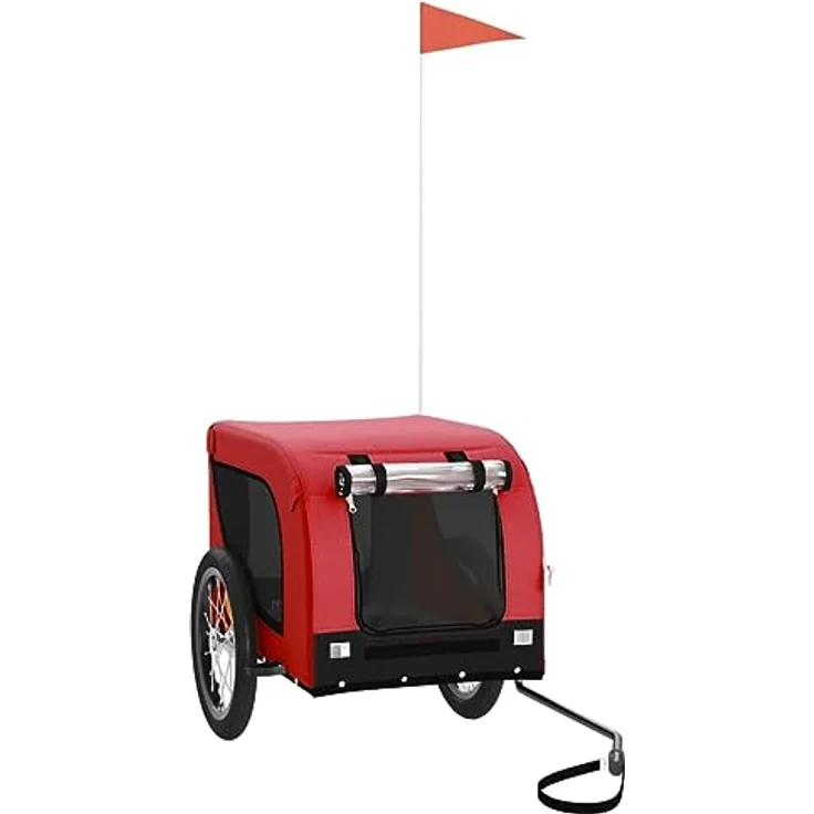 vidaXL Fahrradanhänger für Hunde, Hundeanhänger mit Reflektoren Flagge, Hundetransporter Maximale Belastbarkeit 45kg, Rot Schwarz Oxford-Gewebe Eisen – Bild 1