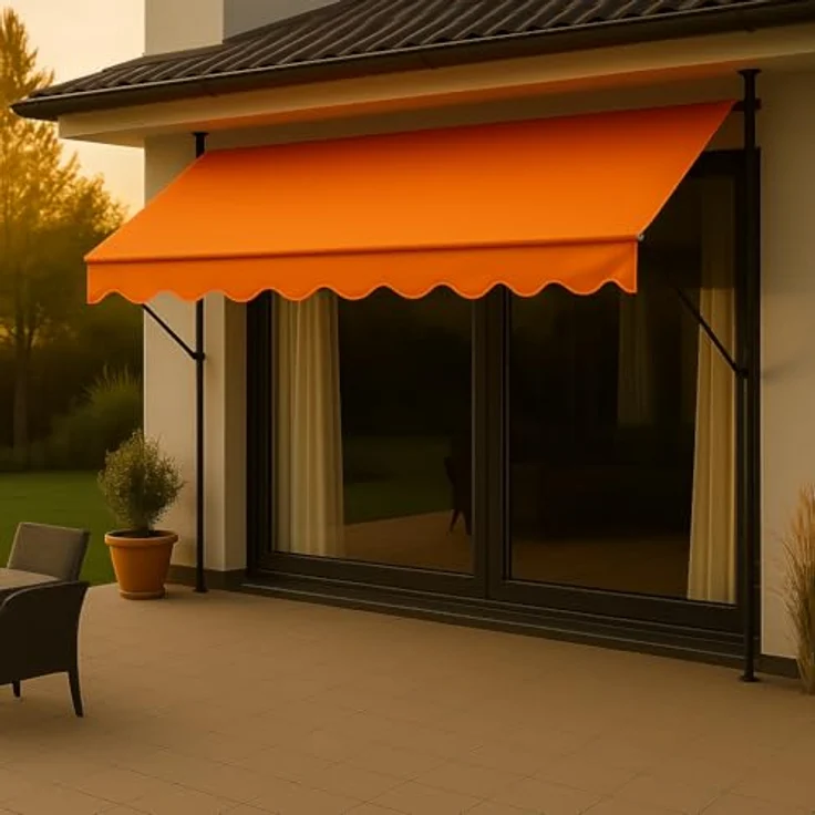Angerer Klemmmarkise Exklusiv, 150 cm Orange, mit Handkurbel, UV-beständig, wasserabweisend, höhenverstellbar, einfache Montage ohne Bohren, Made in Germany – Bild 2