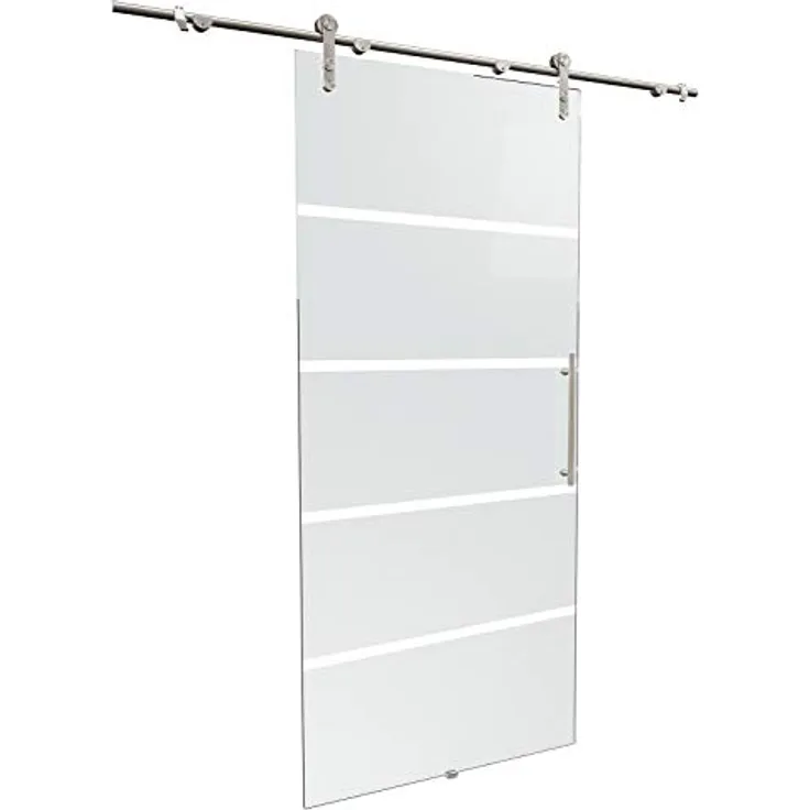 inova Glas-Schiebetür offene Schiene 900 x 2080 mm Blockstreifen Edelstahl Komplettset - ESG Sicherheitsglas, Milchglas satiniert, rahmenlos - Preisvergleich