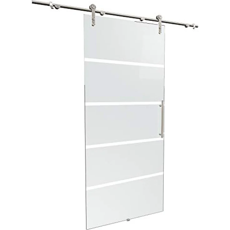 inova Glas-Schiebetür offene Schiene 900 x 2080 mm Blockstreifen Edelstahl Komplettset - ESG Sicherheitsglas, Milchglas satiniert, rahmenlos - Preisvergleich – Bild 1