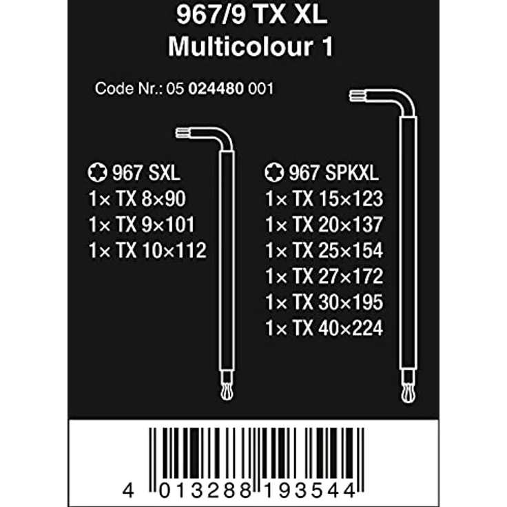 Wera 05024480001 967-9 TX XL 1 Winkelschlüsselsatz, lang, Mehrfarbig, 9-teilig – Bild 2