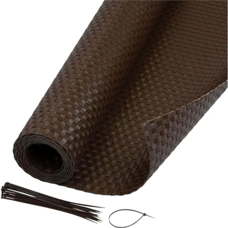 Jardinion Sichtschutzmatte Rattan Optik, 1 x 5m, blickdicht, braun, wetterfest und UV-beständig – Bild 2