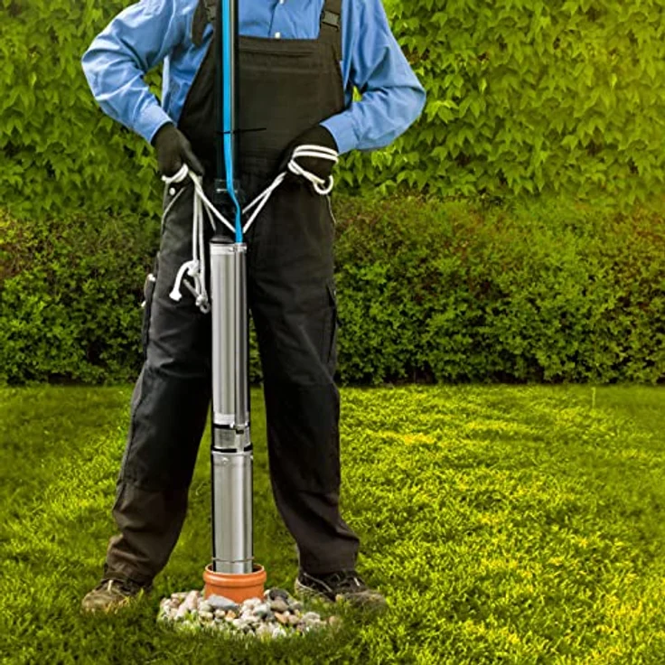 EBERTH 4" Tiefbrunnenpumpe, Edelstahl, elektrisch 750W, Förderhöhe max. 56m, 20m Kabel, Schmutzsieb – Bild 5