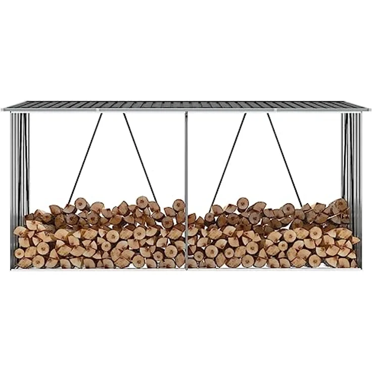 vidaXL Brennholzlager Kaminholzunterstand Brennholzregal Brennholzunterstand Kaminholzständer Holzlager Verzinkter Stahl 330x84x152cm Anthrazit – Bild 2