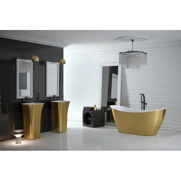 Xlmoebel Goldene freistehende Designer-Badewanne, 160 cm, hochwertiges Acryl, hergestellt in Europa