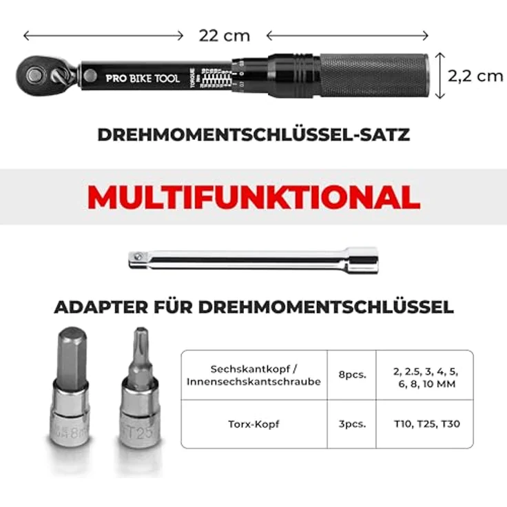 Pro Bike Tool Drehmomentschlüssel Carbon, 1/4 Zoll Antrieb, Umschaltknarre, Schwarz – Bild 4