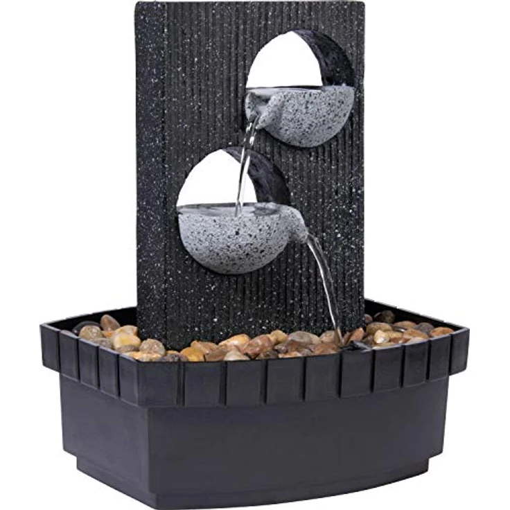 dobar® 96411e Design Zimmerbunnen | Tischbrunnen in Steinoptik | Kleiner Springbrunnen | Dekoratives Wasserspiel für Wohnzimmer/Büro/Indoor | Wasserfall Zierbrunnen | 20,5 x 16,5 x 28 cm | Grau – Bild 3