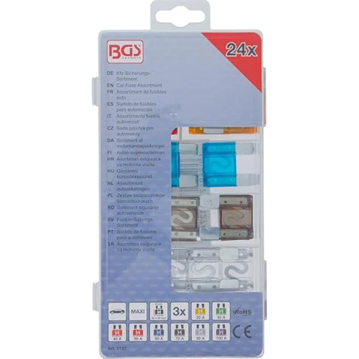 BGS technic Bohrer- und Bitset 8127, umfangreiches Set mit 20 A bis 100 A Sicherungen, Wandbehang geeignet – Bild 3