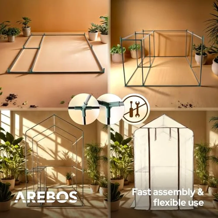Arebos Premium Foliengewächshaus mit 2 Ebenen - 120 x 186 x 190 cm - Platzsparend, Stabil & Einfach zu Montieren – Bild 5