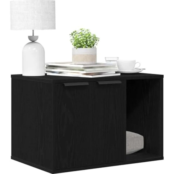 vidaXL Katzenklo Schwarz Eichen-Optik 60x40x40 cm Holzwerkstoff, Verstecktes Design, Vielseitig einsetzbar, Individuell anpassbare Installation – Bild 4