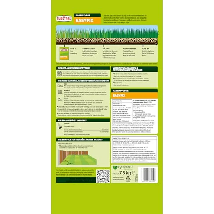 SUBSTRAL EasyFix 7,5 kg Rasensamen-Dünger-Kombination, für dichten Rasen bis 150 m², organisch-mineralischer NP-Dünger mit Bodenverbesserer – Bild 4