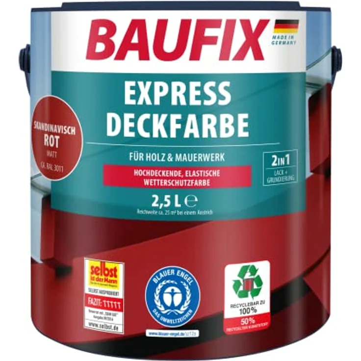 Baufix Express Deckfarbe skandinavisch rot, 2,5 l – Bild 1